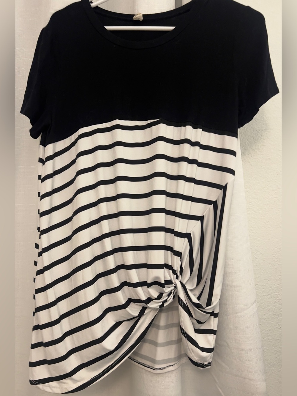Bella Mie Navy & White Striped Twist Knot-Front Left - Women's Tunic Size S